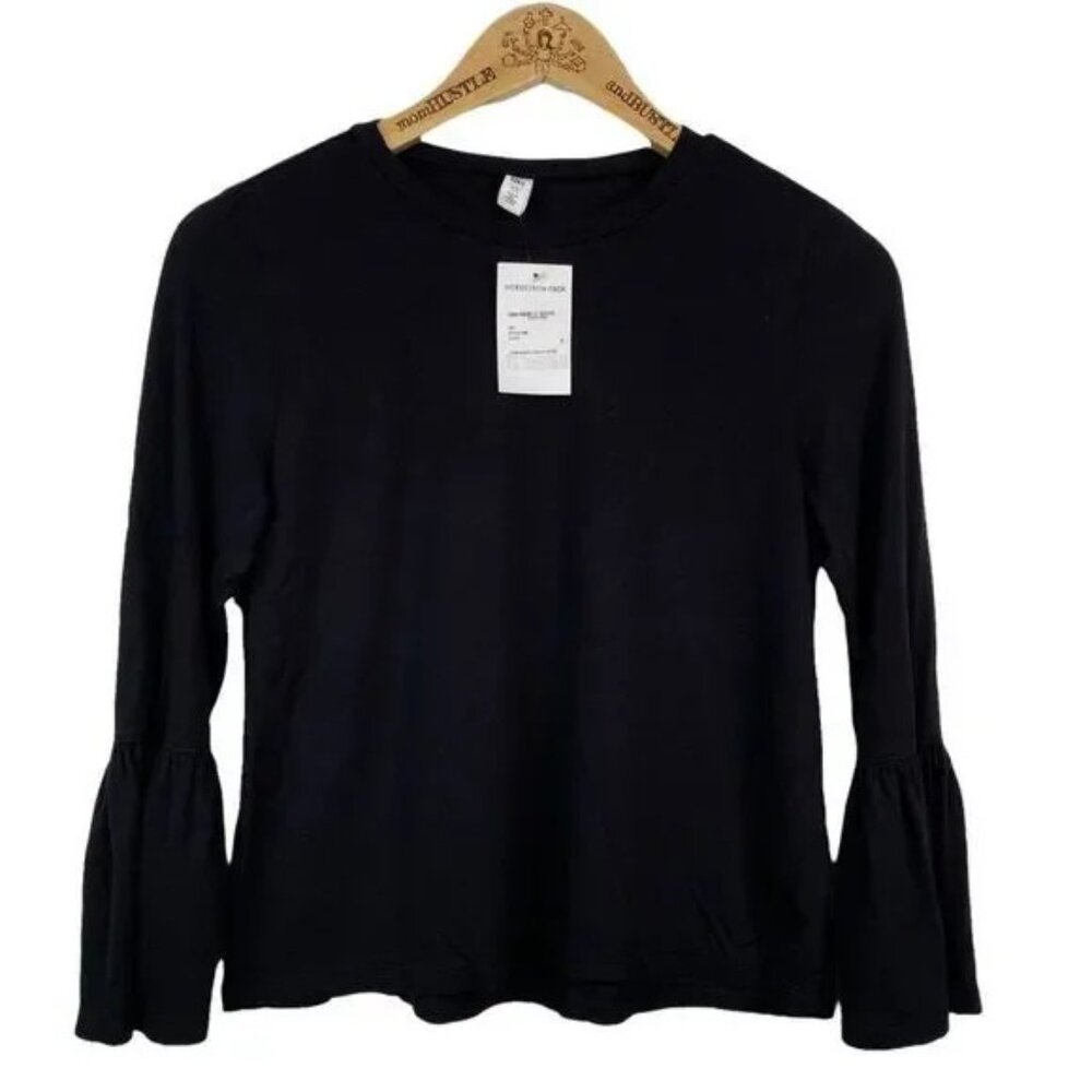 NWT BP. WOMEN'S BLACK LONG BELL BOTTOM SLEEVE STRETCH BLOUSE XS